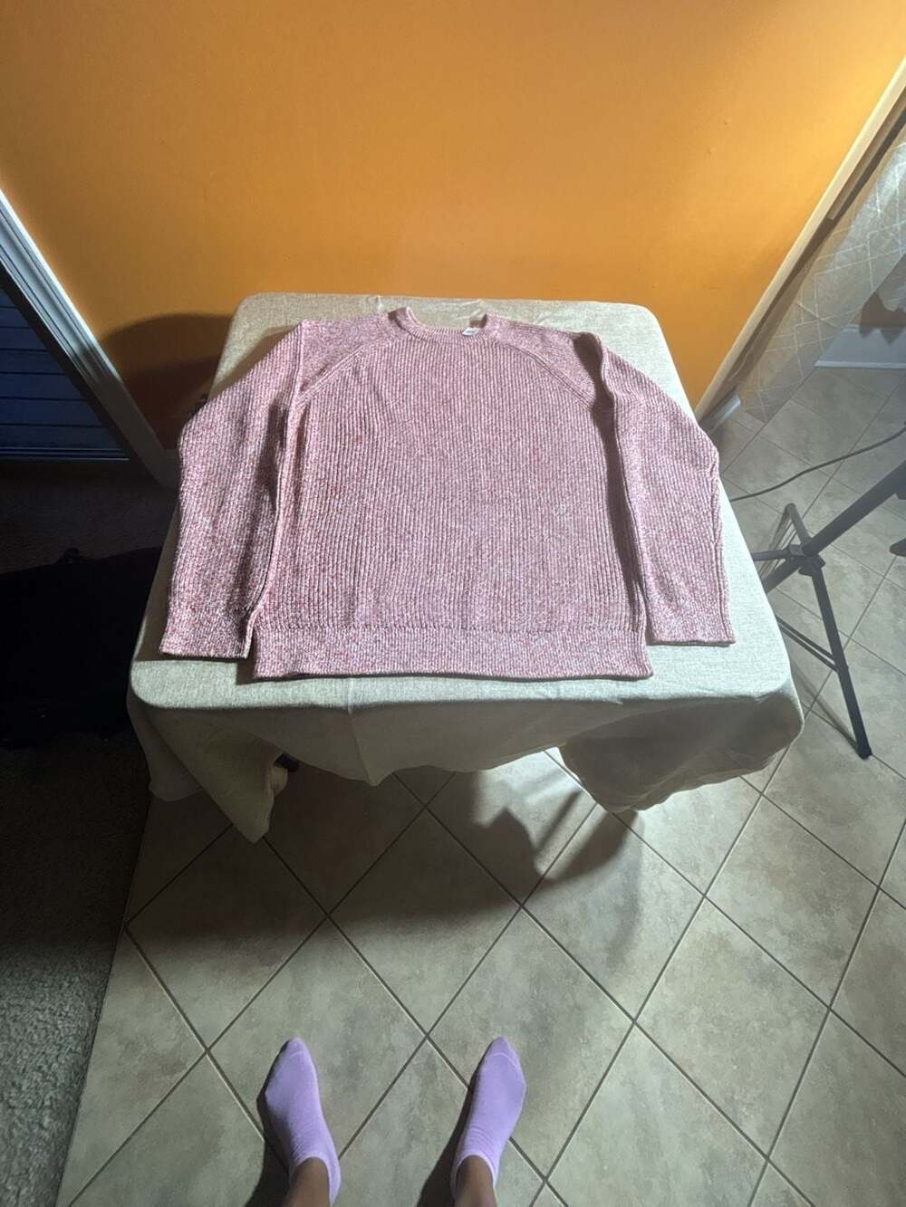 Old Navy Crew-Neck Shaker-Stitch Sweater Size XL Pink Marled Cotton Knit